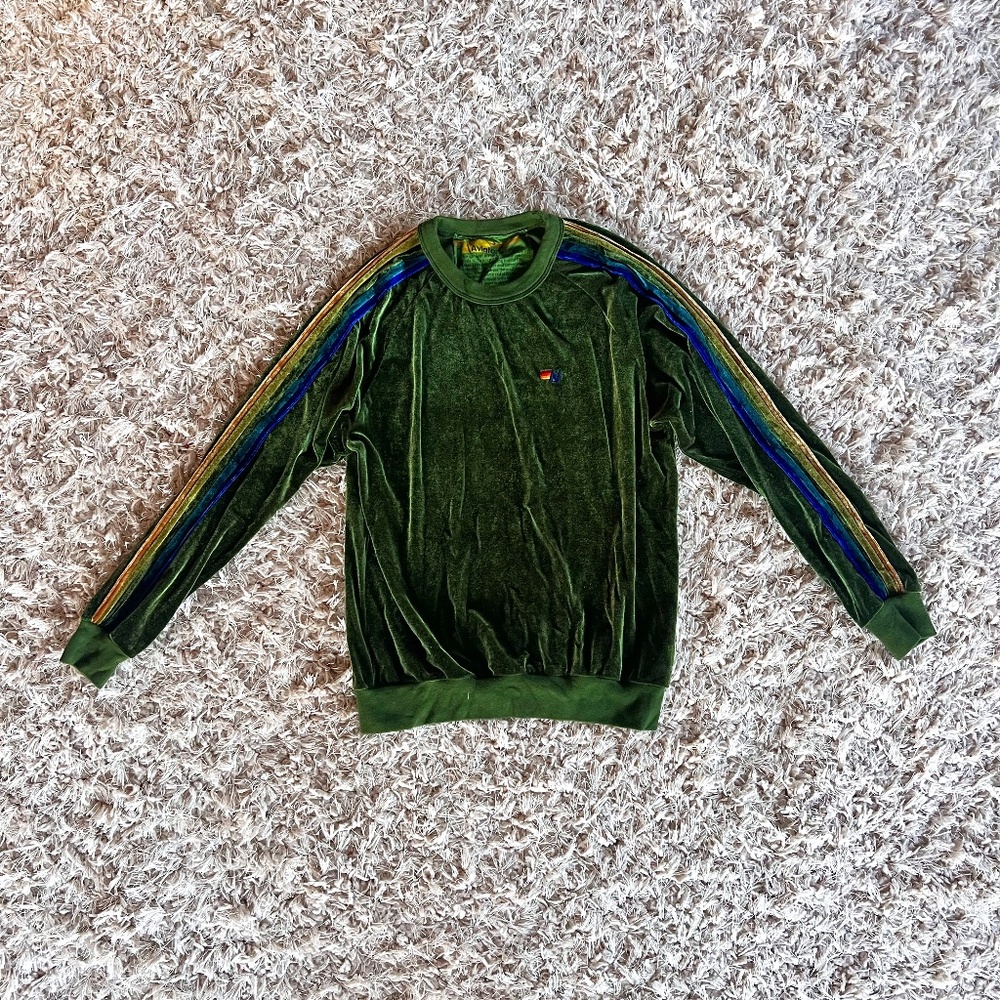 Aviator Nation Velour Crewneck Sweatshirt In Olive Green Small